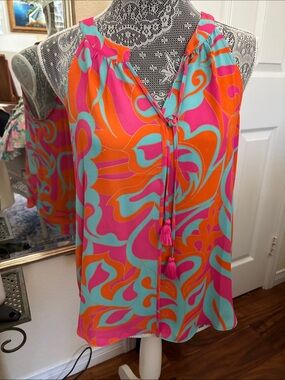 Rose & Olive Pink, Orange & Aqua Tassel Halter Camisole Top